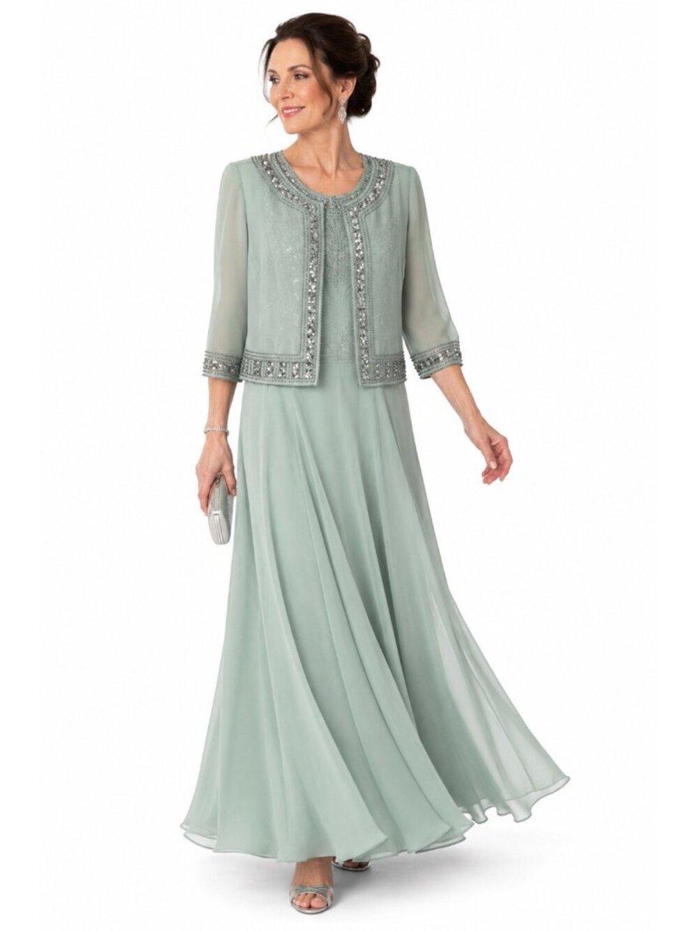 JKARA dress jacket set mint green 8 mother of the bride beaded cocktail party